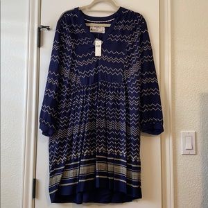 NWT Holding Horses Navy Chevron Dress SiZe L NWT